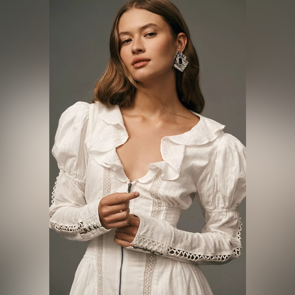 Anthropologie Pilcro Long-Sleeve Asymmetrical Ruffled V-Neck Midi Dress - Picture 4 of 8